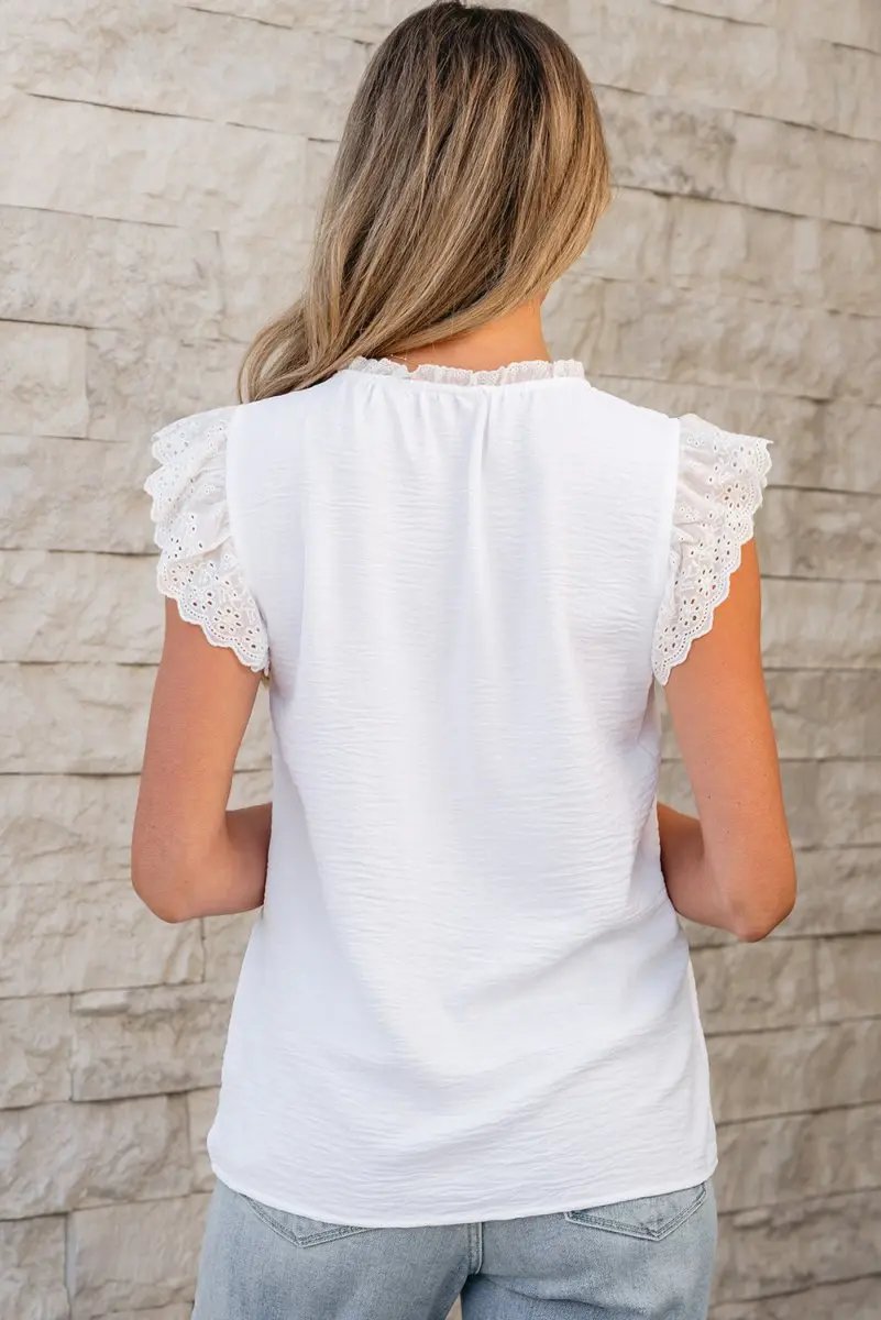 White Embroidered Ruffle Trim Textured Blouse for Women - Love Salve